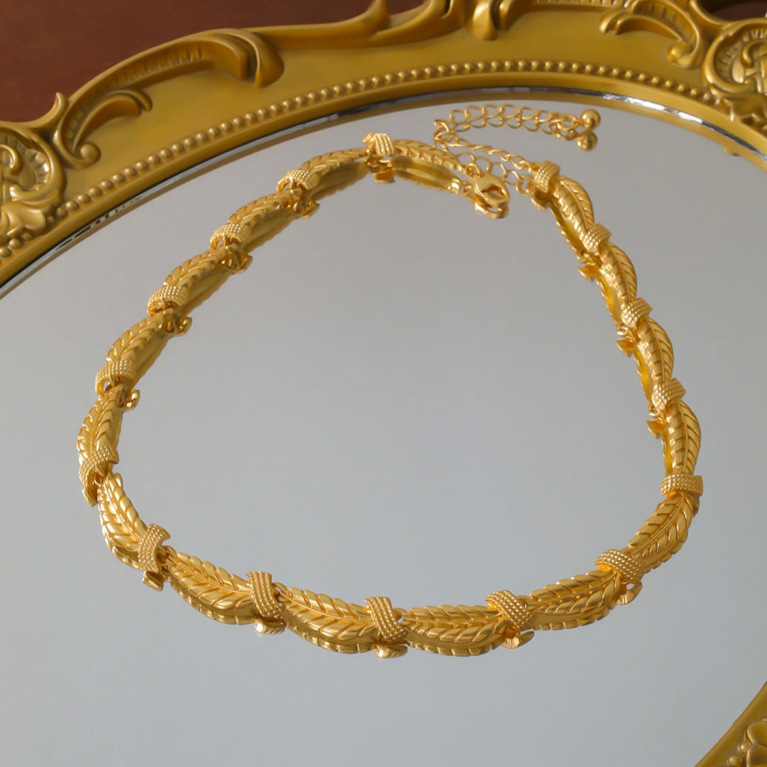 Gold-plated retro wheat ear necklace