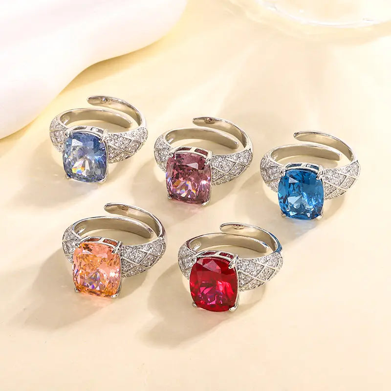 Bague ajustable de luxe en cristal taillé carré – Bague cocktail élégante pour femmes
