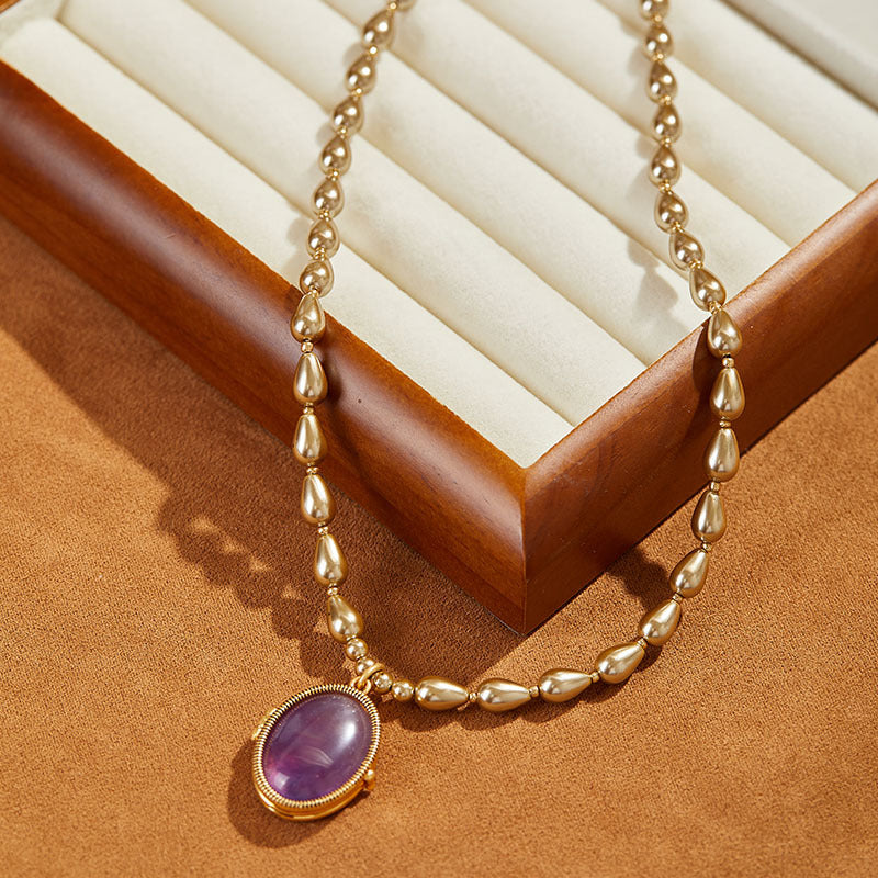 Collier simple en pierre précieuse violette de qualité supérieure style vintage