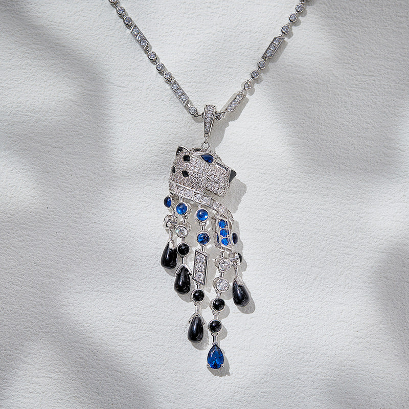 Fashion Gold Plated Leopard Tassel Personality Necklace