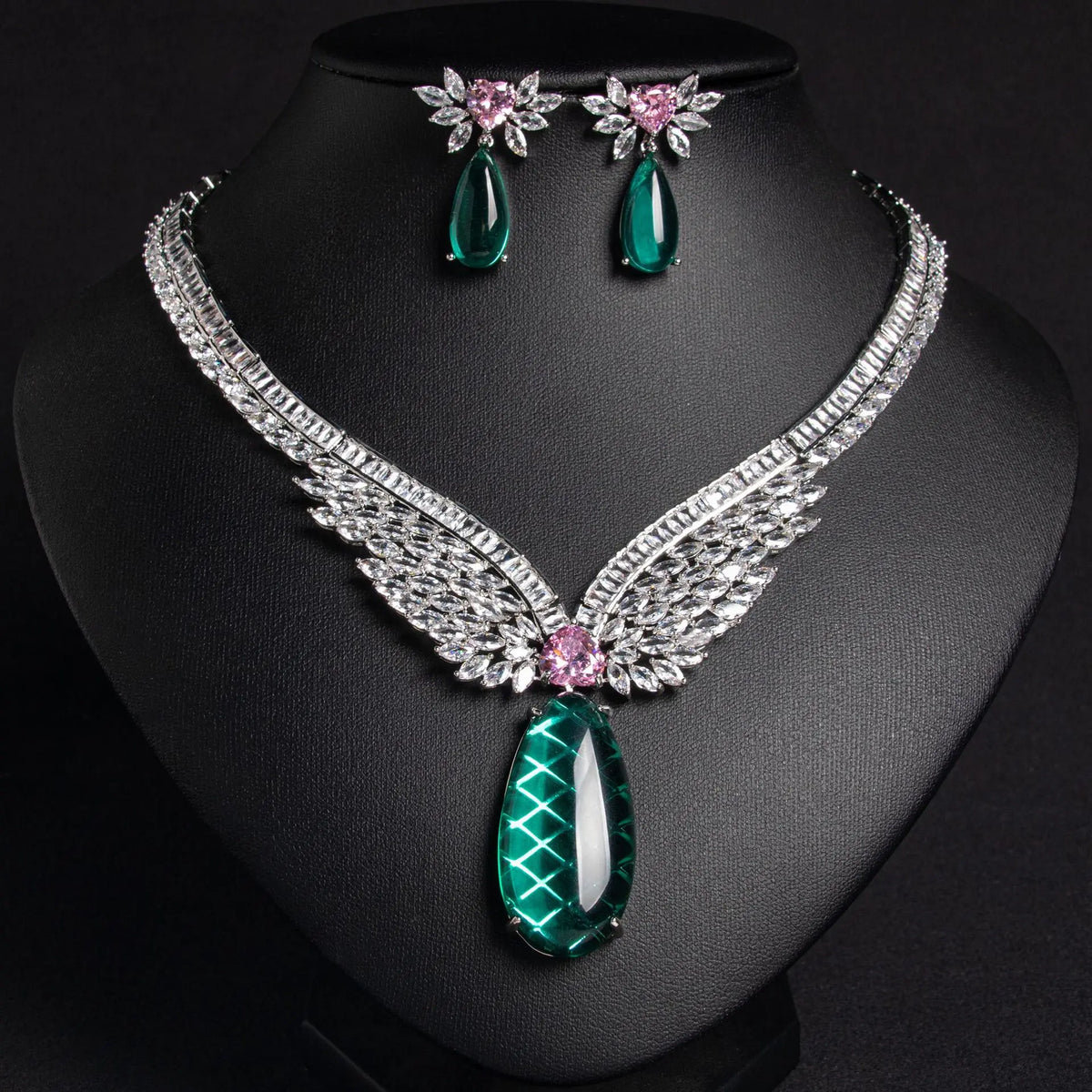 Ensemble Collier et Boucles d'Oreilles en Zircon Médiéval Français Ailes d'Ange pour Femme