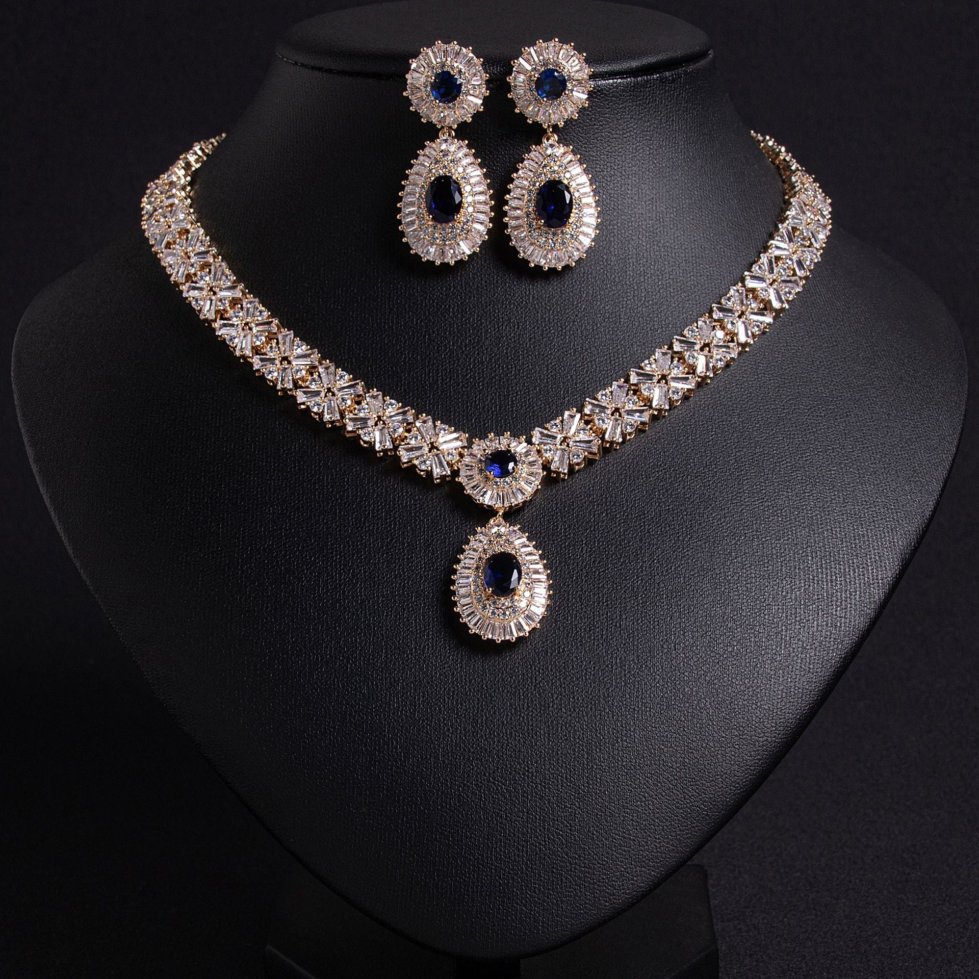 Luxury Red Crystal Statement Necklace Set – Bridal Wedding Jewelry for Women