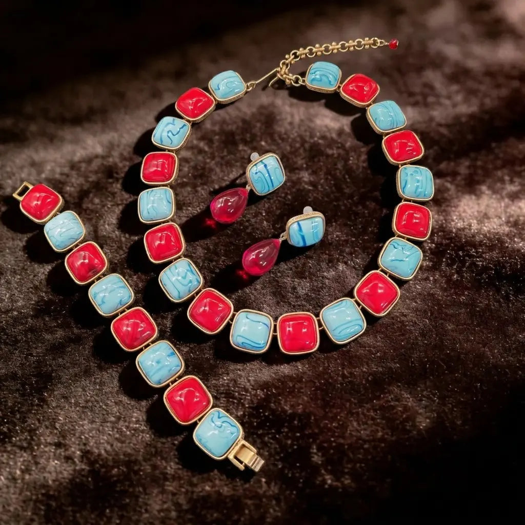 Dopamine beaded necklace new summer collarbone chain color fashion jewelry bracelet stud earrings