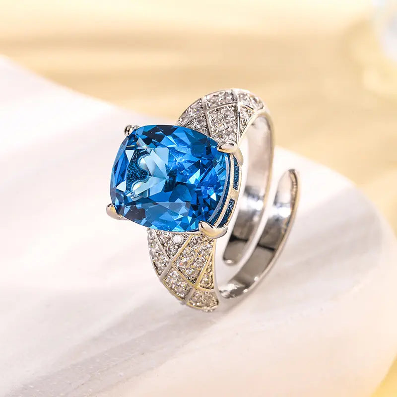 Bague ajustable de luxe en cristal taillé carré – Bague cocktail élégante pour femmes