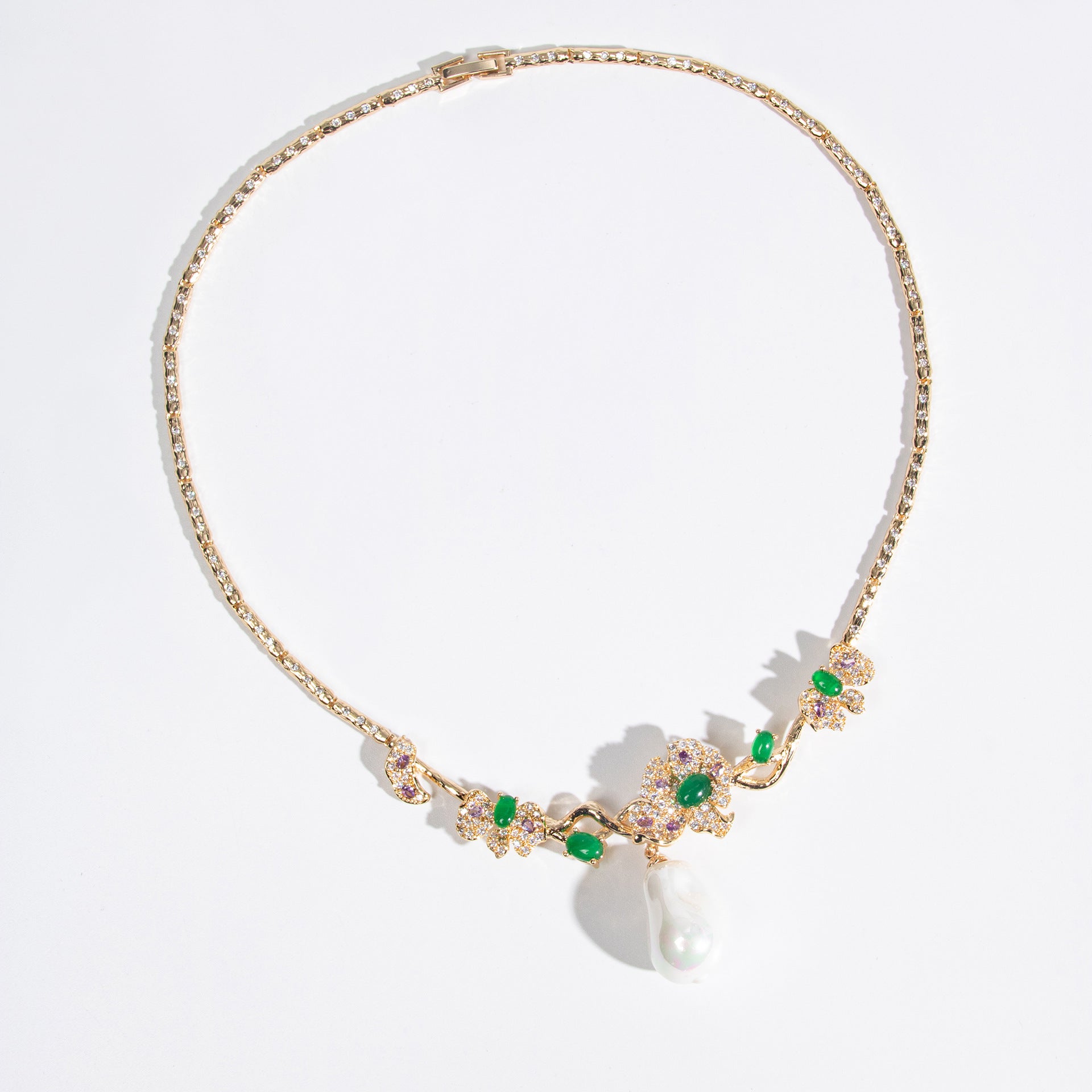 Cold wind collarbone chain earrings flower zircon necklace set