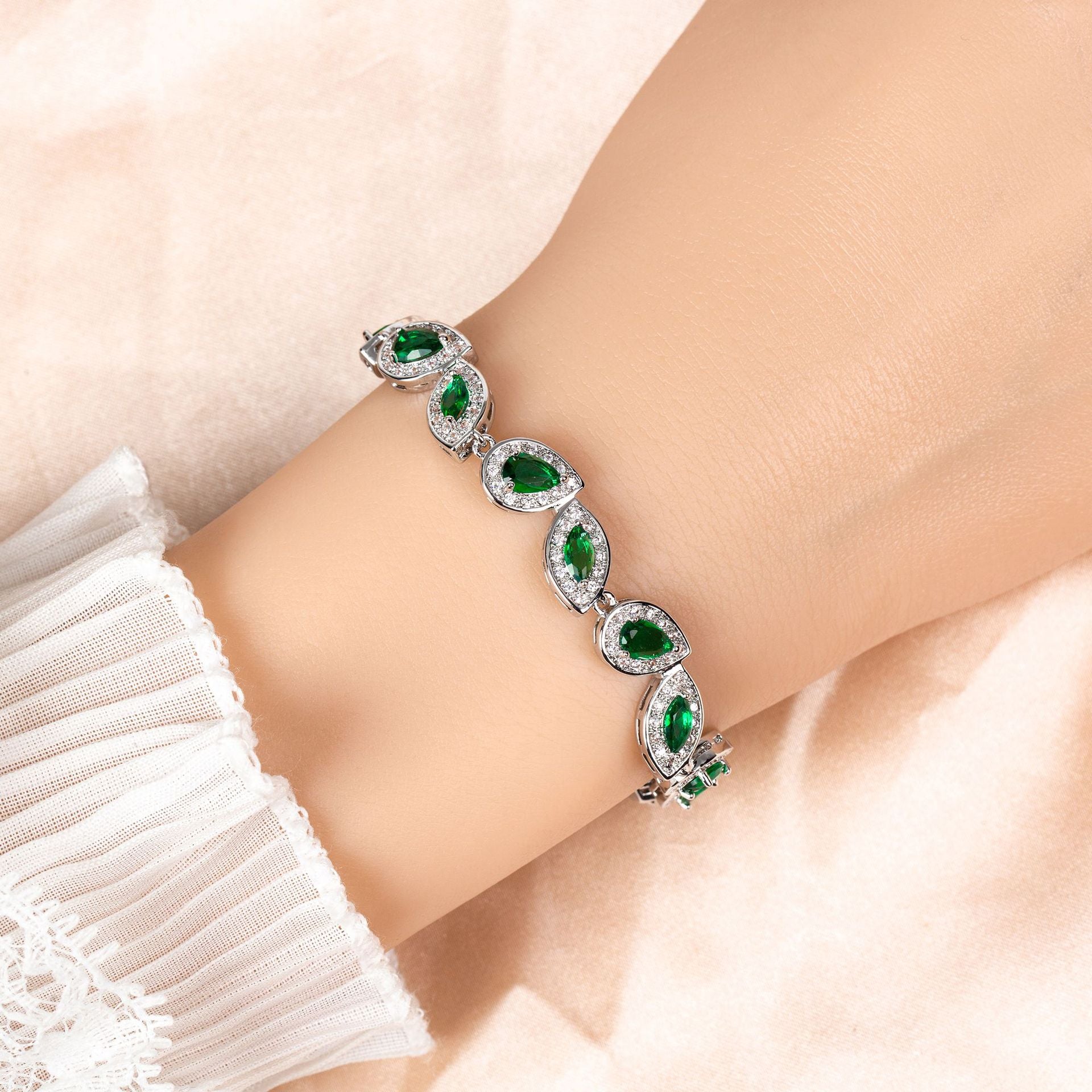 Luxury Multicolor Teardrop Crystal Bracelet – Silver Tone Statement Jewelry for Women