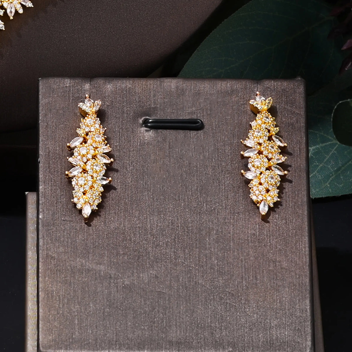 Luxury Gold Crystal Floral Jewelry Set Necklace Earrings Ring Bracelet Bridal Wedding Statement Jewelry for Women