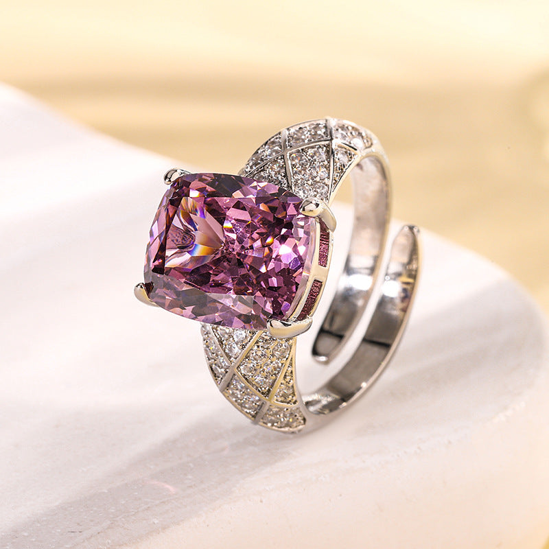 Bague ajustable de luxe en cristal taillé carré – Bague cocktail élégante pour femmes