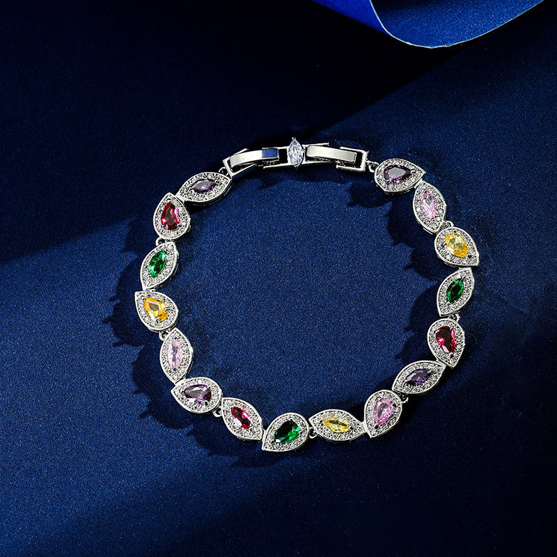 Luxury Multicolor Teardrop Crystal Bracelet – Silver Tone Statement Jewelry for Women