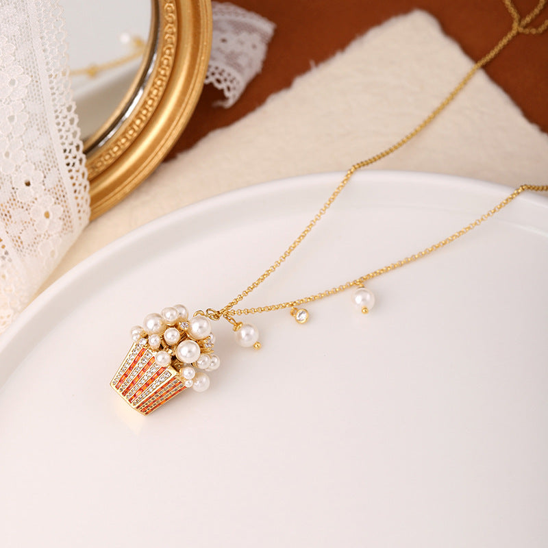 Personalized popcorn pearl zircon necklace