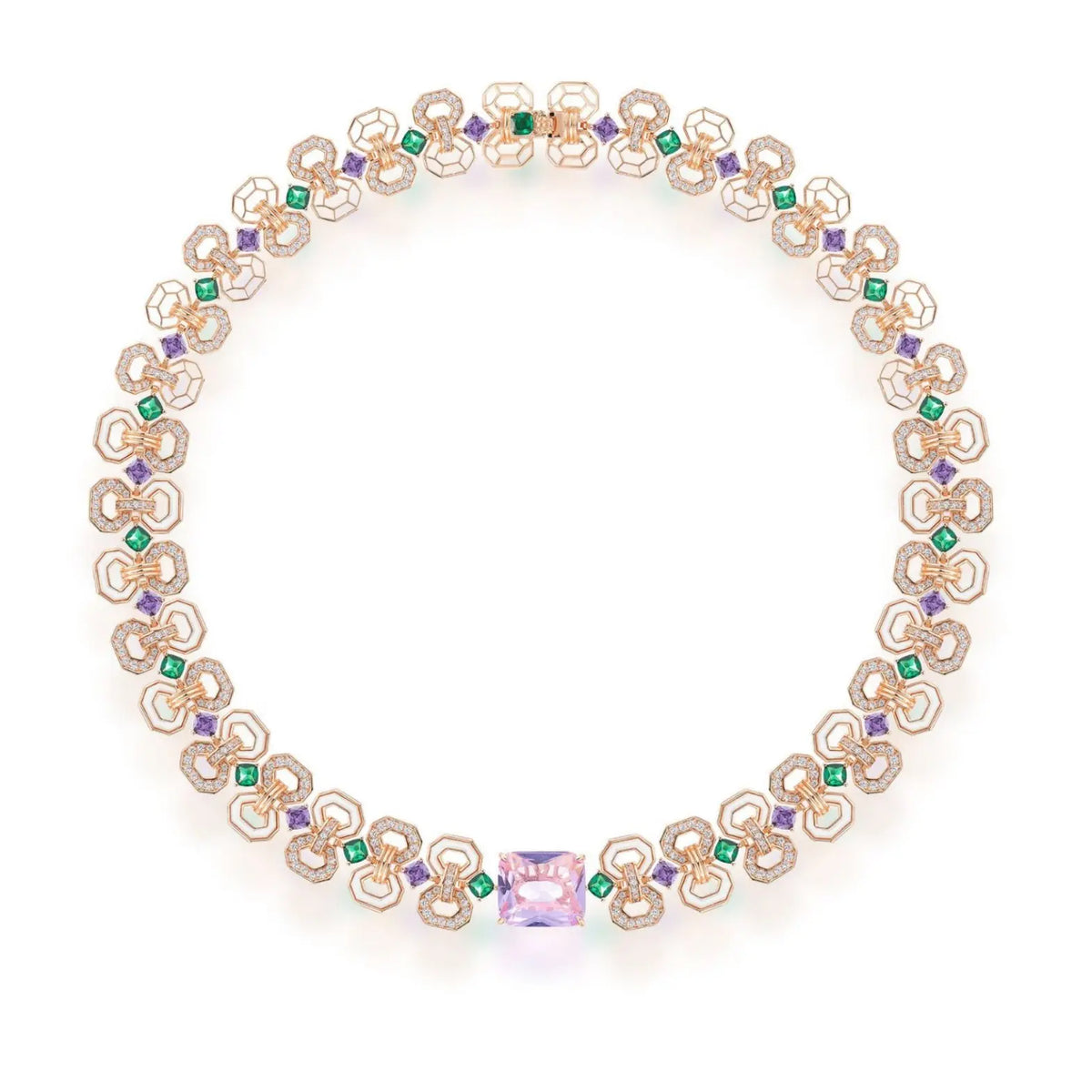 Luxury Rose Gold Geometric Crystal Necklace and Earrings Set for Women