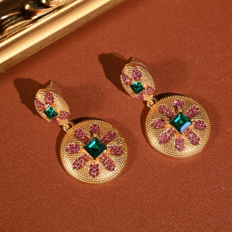 Vintage rhinestone eight-petal flower earrings