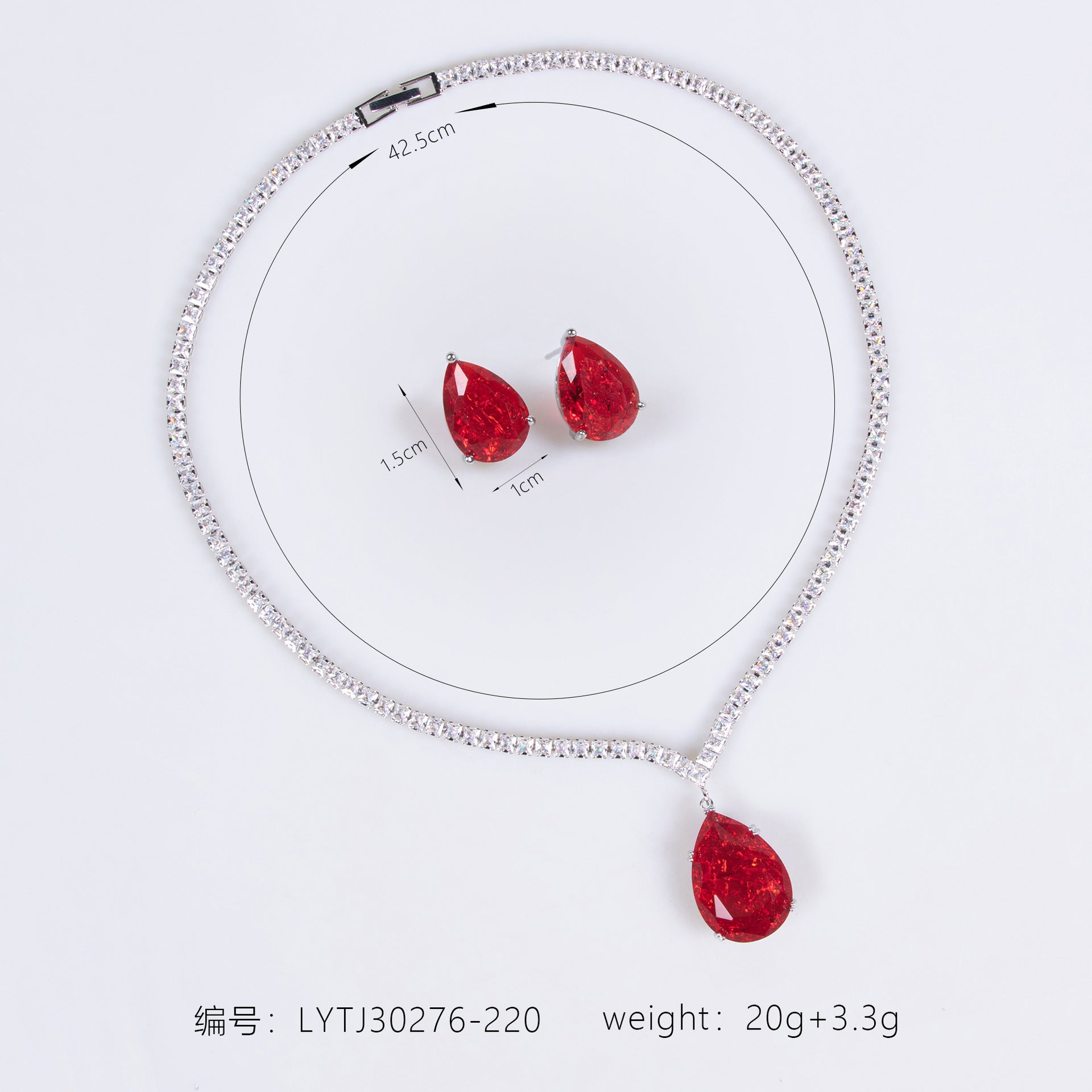 Elegant Green Crystal Drop Jewelry Set – Silver Necklace Earrings for Women