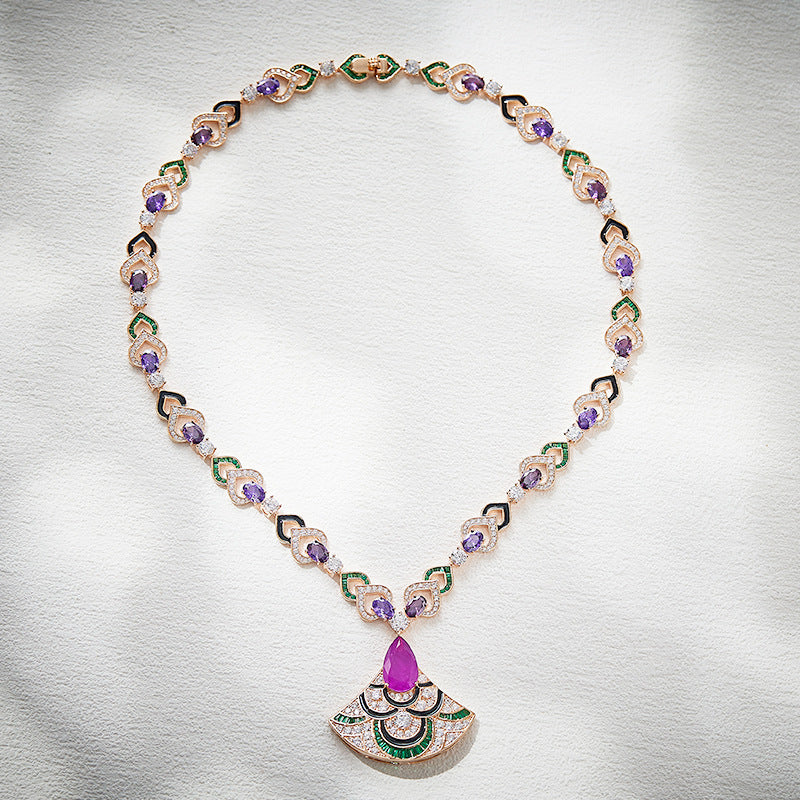 Fashion Gold Plated Violet Fan Gala Necklace