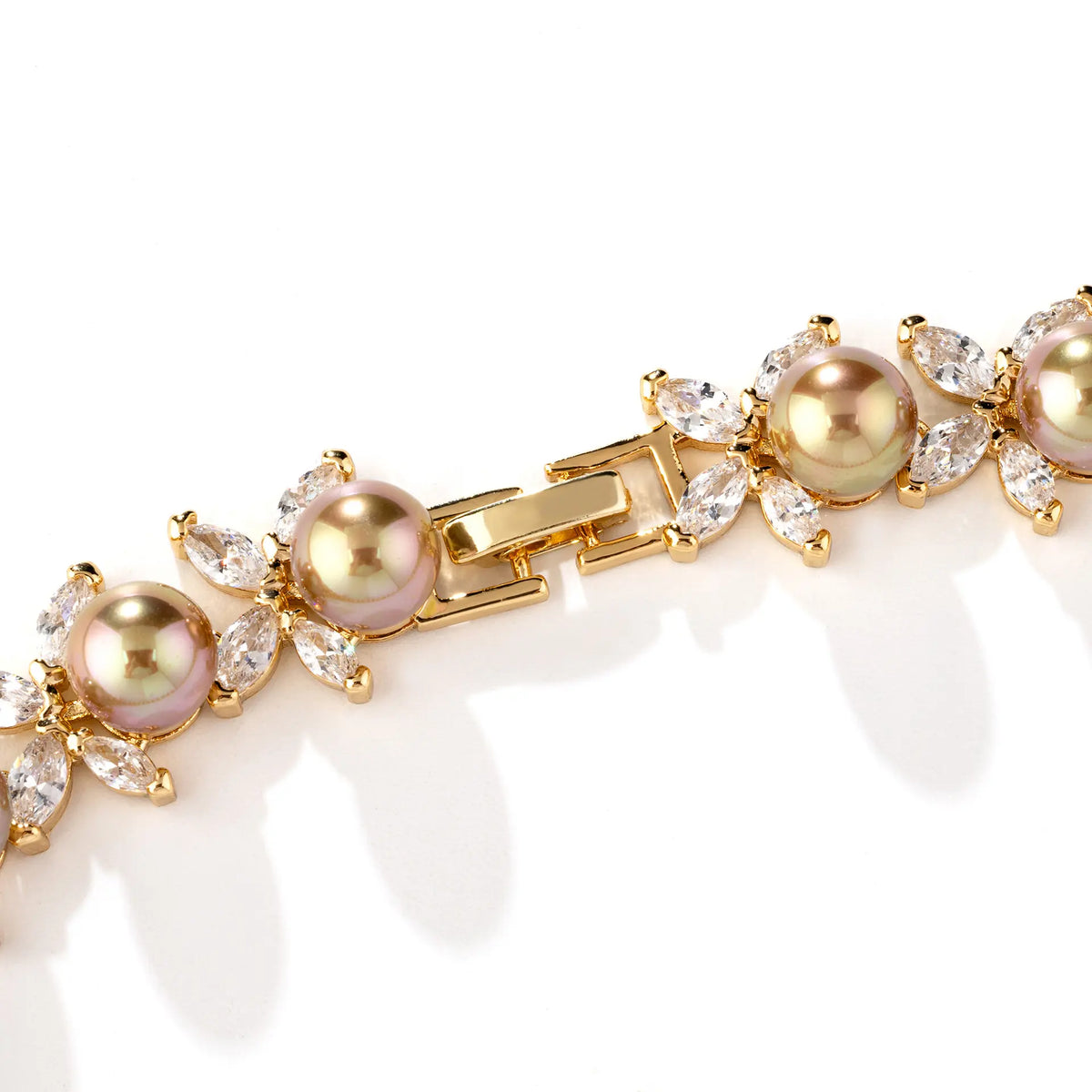 Luxury Gold Pearl Jewelry Set – Sparkling Crystal Necklace Earrings Bracelet