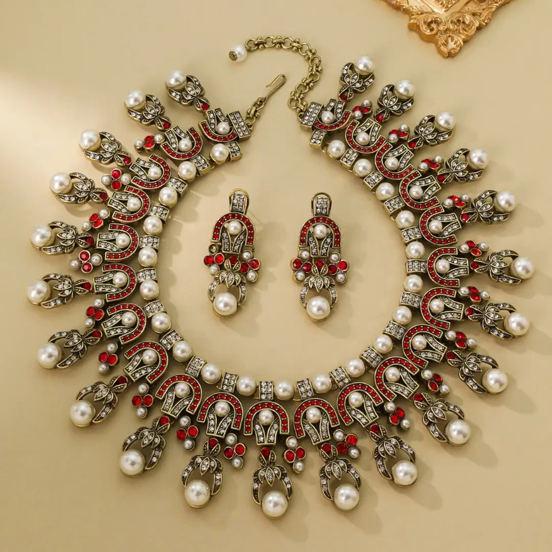 Boucles d'oreilles collier à franges de perles, ensemble médiéval, boucles d'oreilles collier