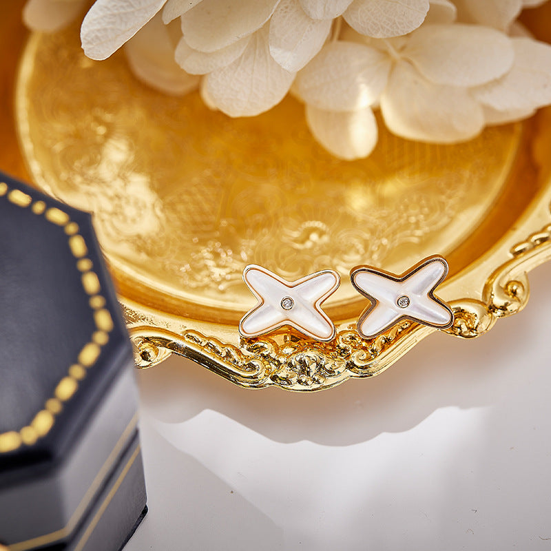 S925 silver French X-shaped white shell necklace