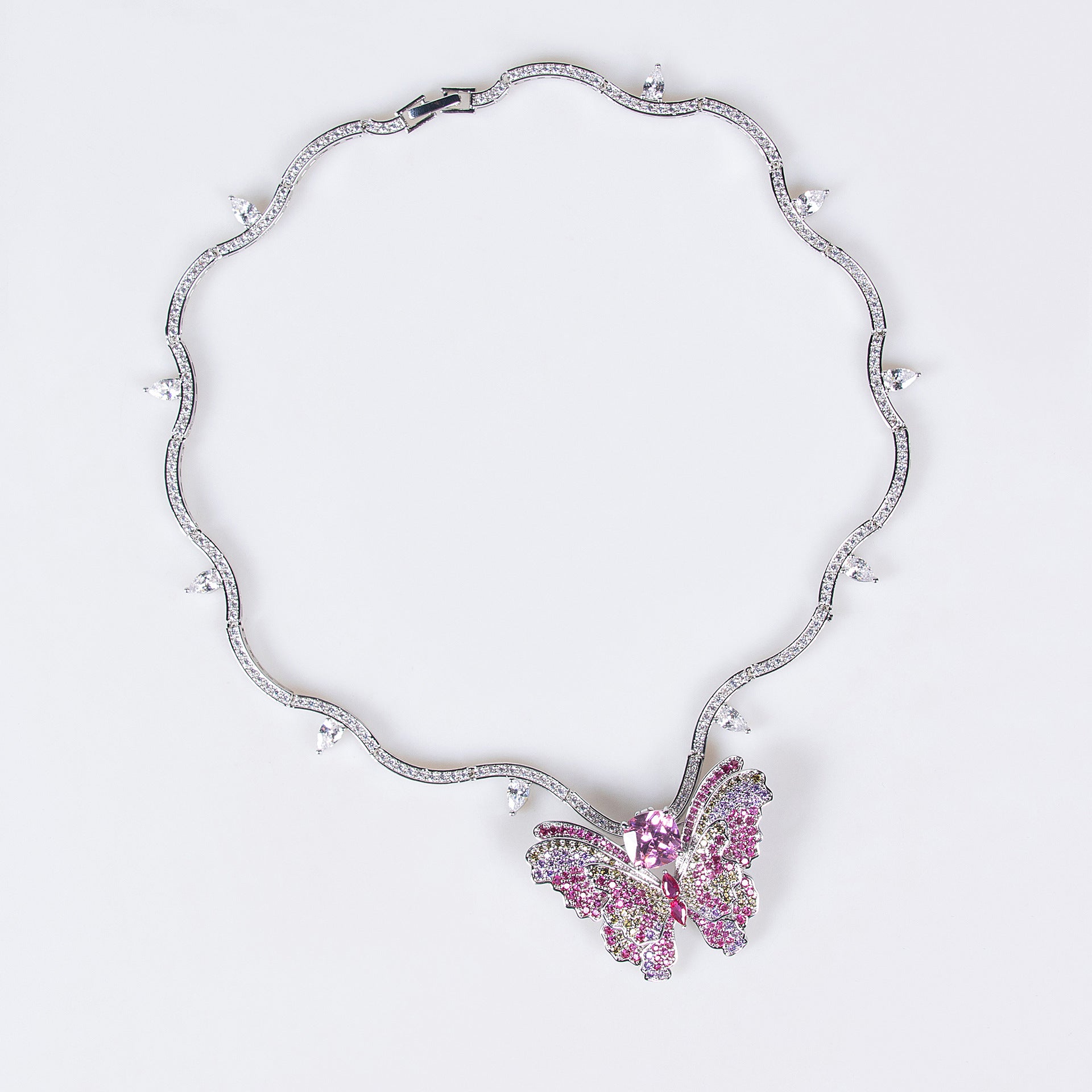 New butterfly necklace color double zircon set