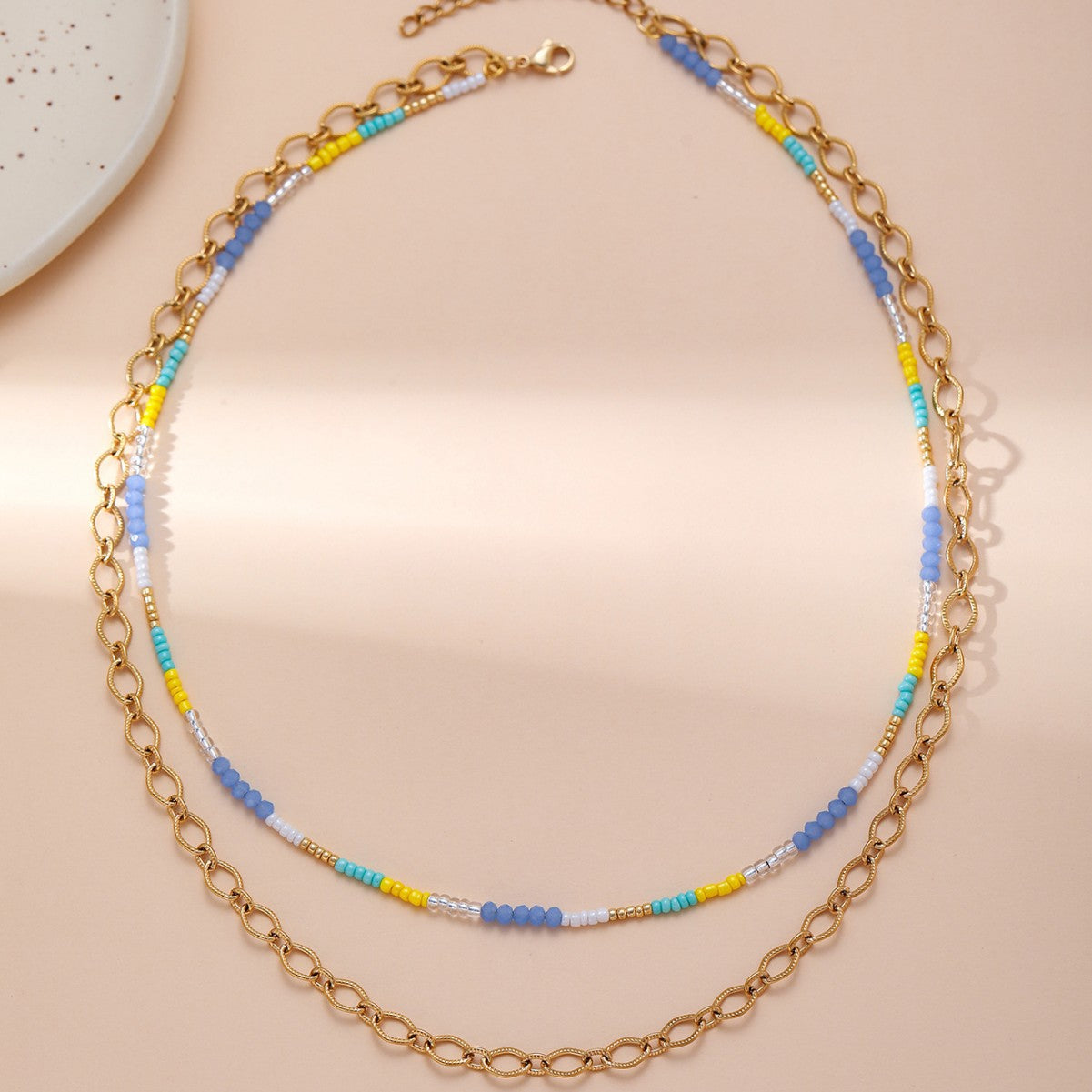 Simple personality handmade beaded stacked necklace