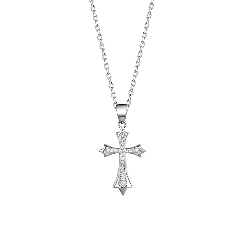 925 Sterling Silver Fashion Diamond Cross Necklace