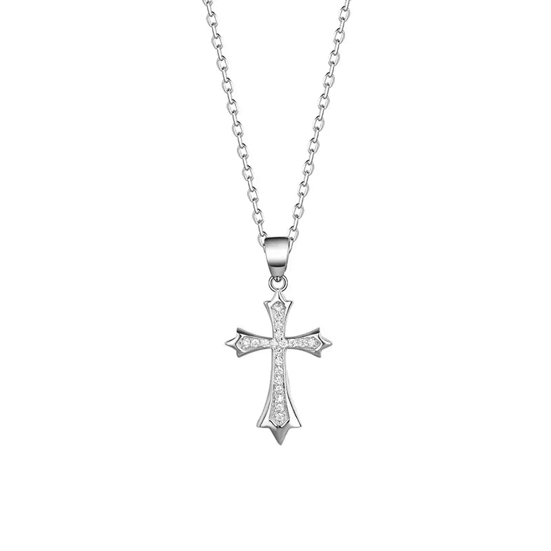 Collier croix en argent sterling 925 avec diamants tendance