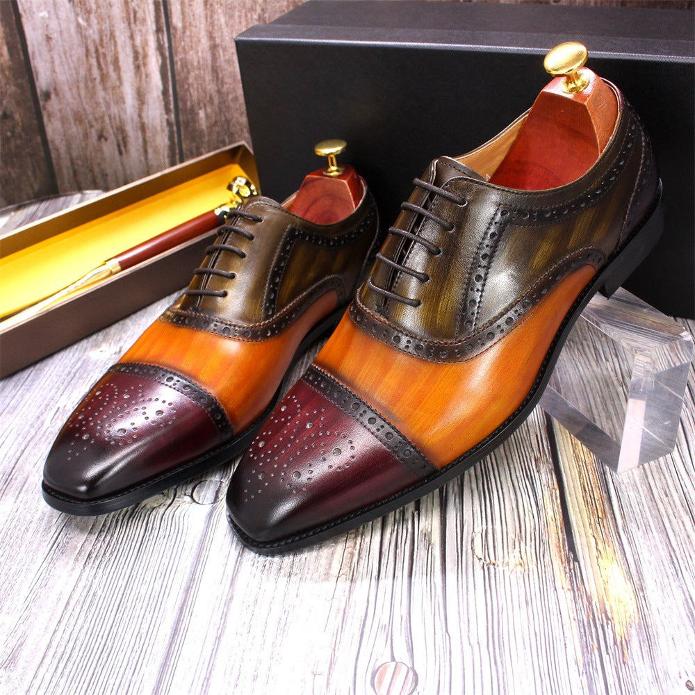 Leather Carved Oxford Shoes British Color Matching Dress Men's Leather Shoes