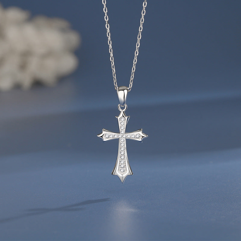 925 Sterling Silver Fashion Diamond Cross Necklace
