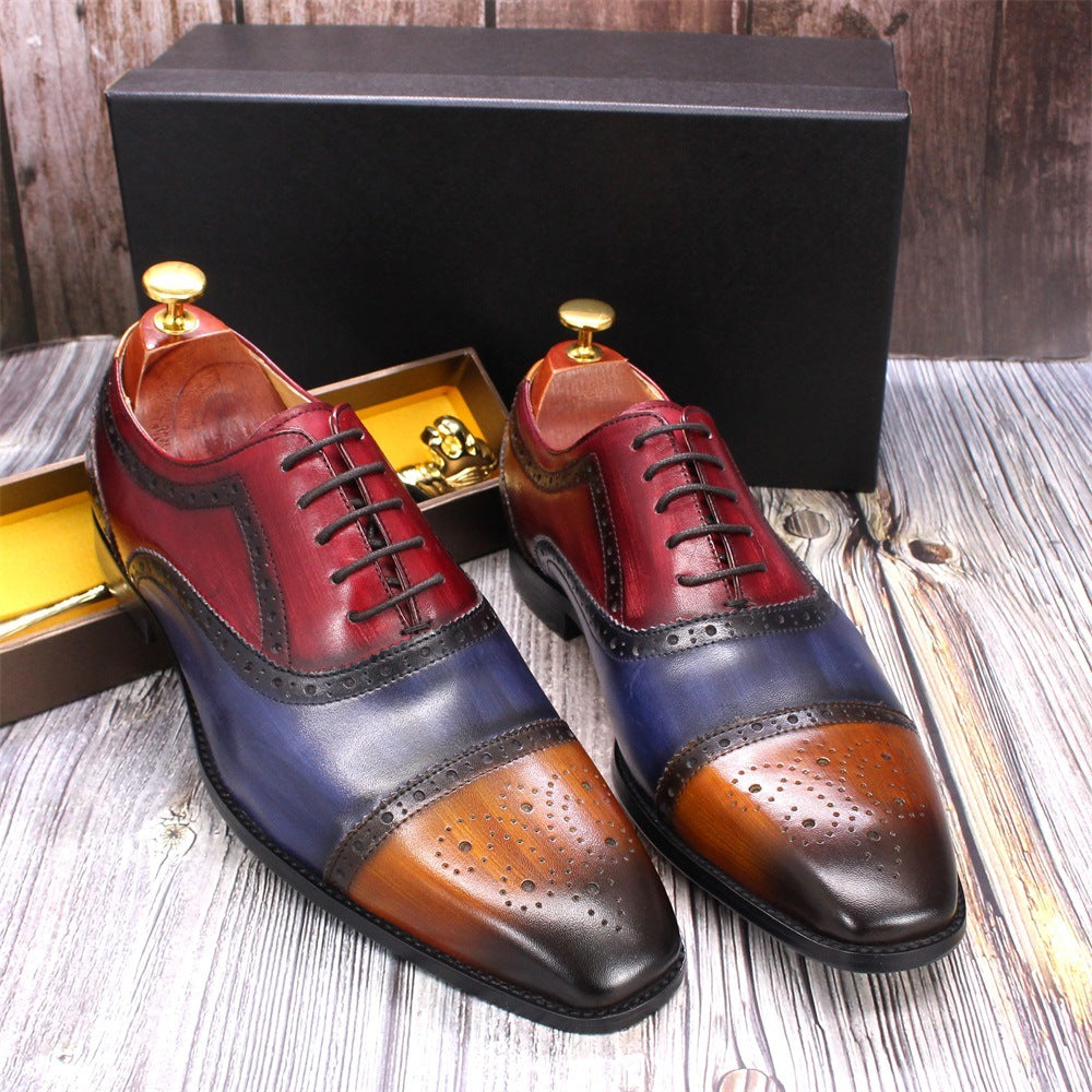 Leather Carved Oxford Shoes British Color Matching Dress Men's Leather Shoes