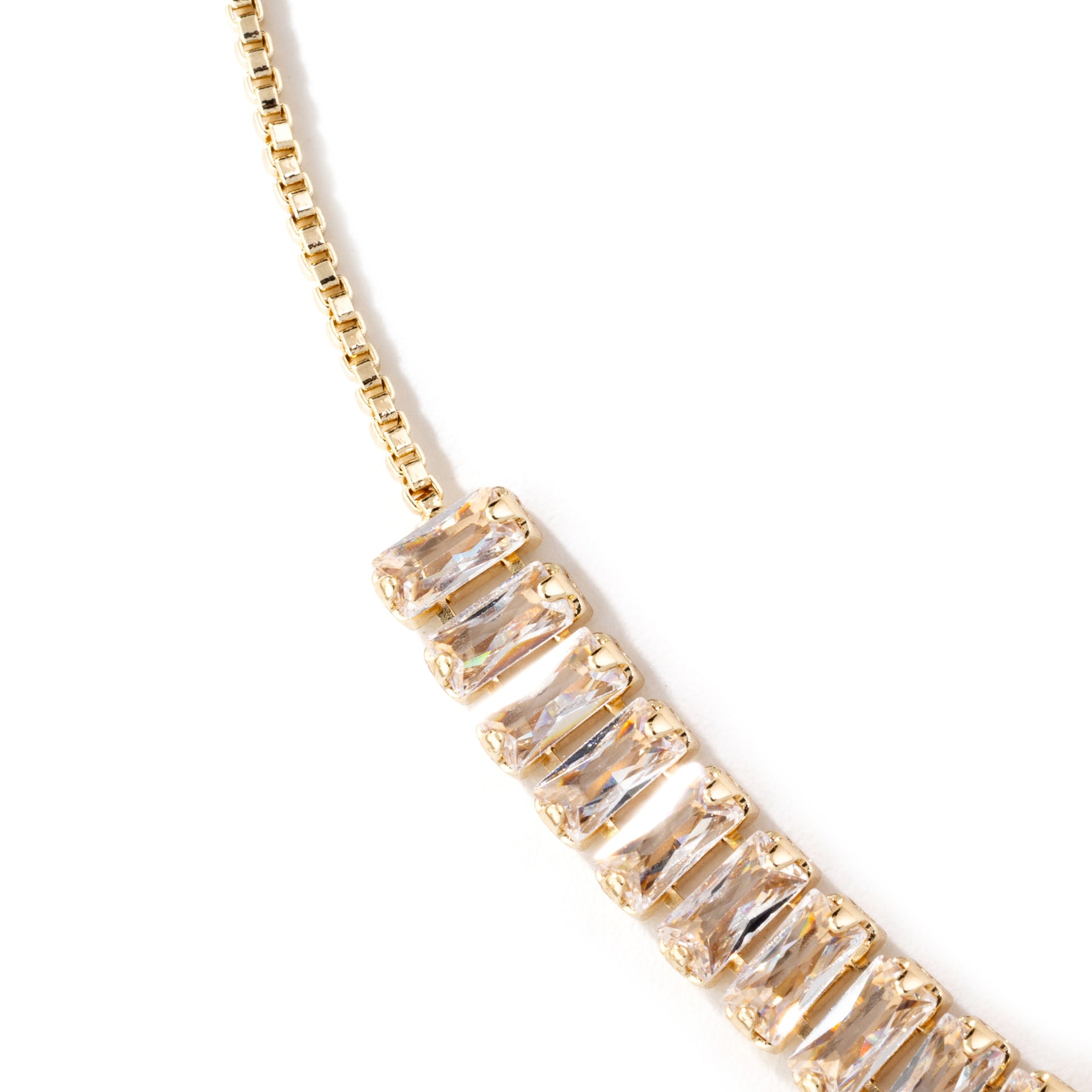 Elegant Gold Crystal Tennis Necklace – Baguette Cut Jewelry for Women