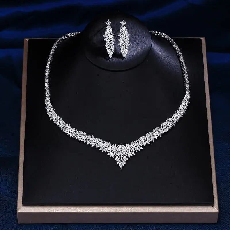 Luxury Gold Crystal Floral Jewelry Set Necklace Earrings Ring Bracelet Bridal Wedding Statement Jewelry for Women