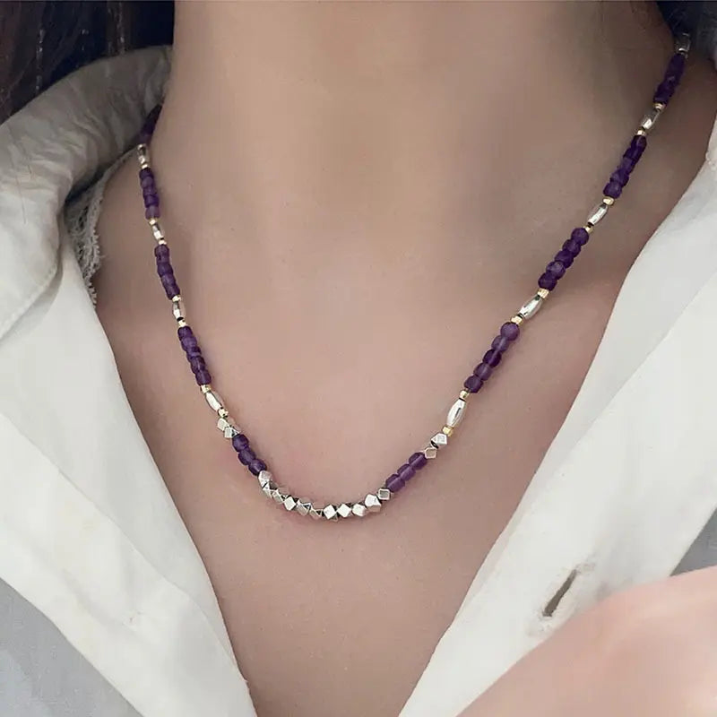 Collier ras du cou en améthyste naturelle