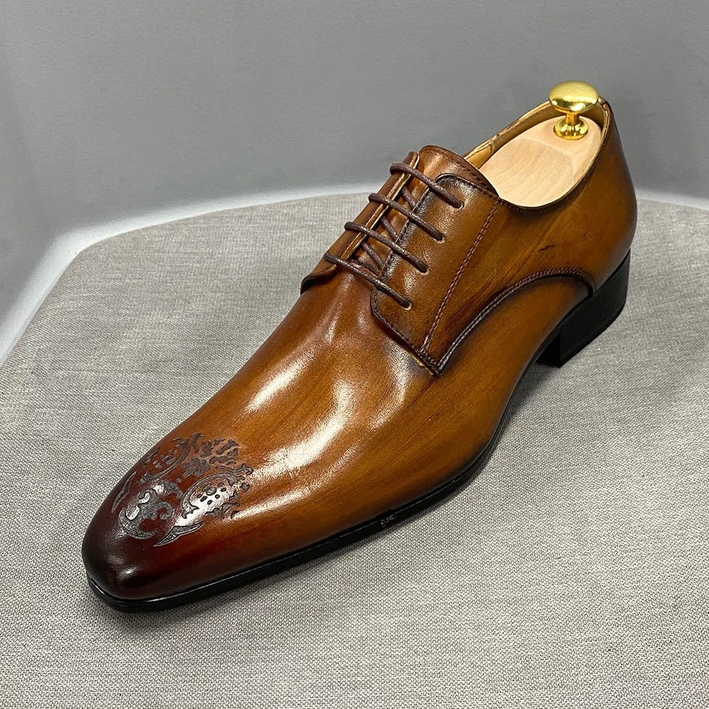 Men's Carved Pointed Business Dress Derby Shoes