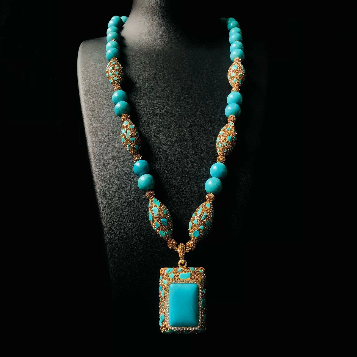 Collier pendentif turquoise pour femme, style rétro, léger et luxueux