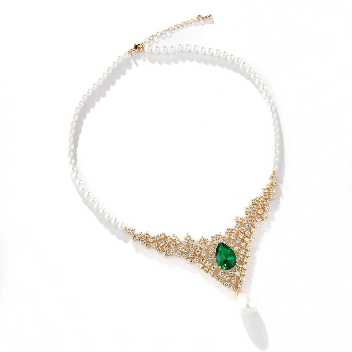 Parure collier et boucles d'oreilles de luxe perle et cristal rouge rubis