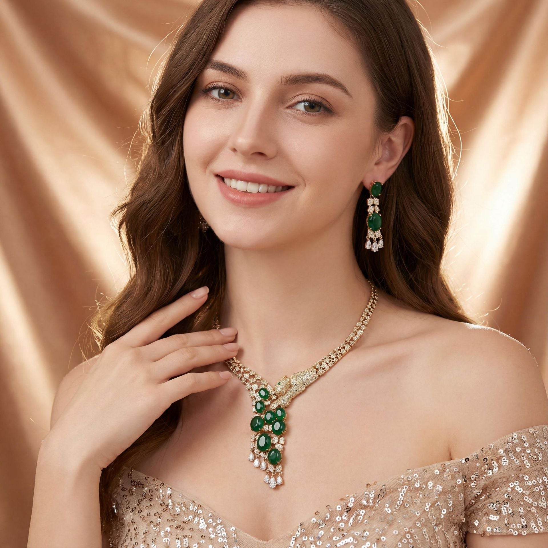 Premium Luxury Bridal Zircon Necklace Earrings Set Tassel Gala Wedding Dress Accessories Women