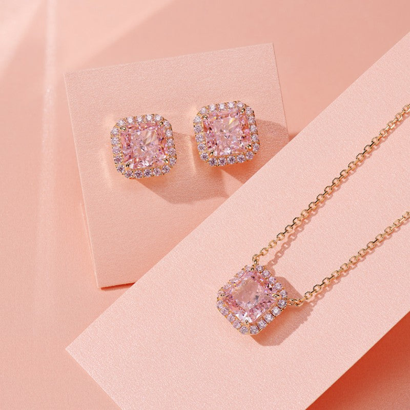 S925 sterling silver pink square diamond series