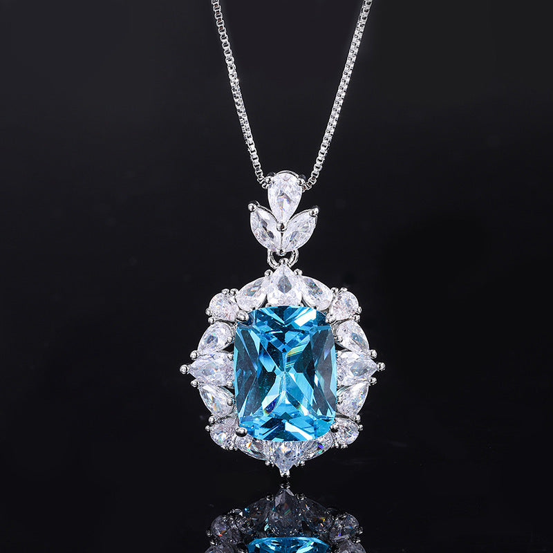Vintage Simulated Topaz Blue Pendant Ring Set