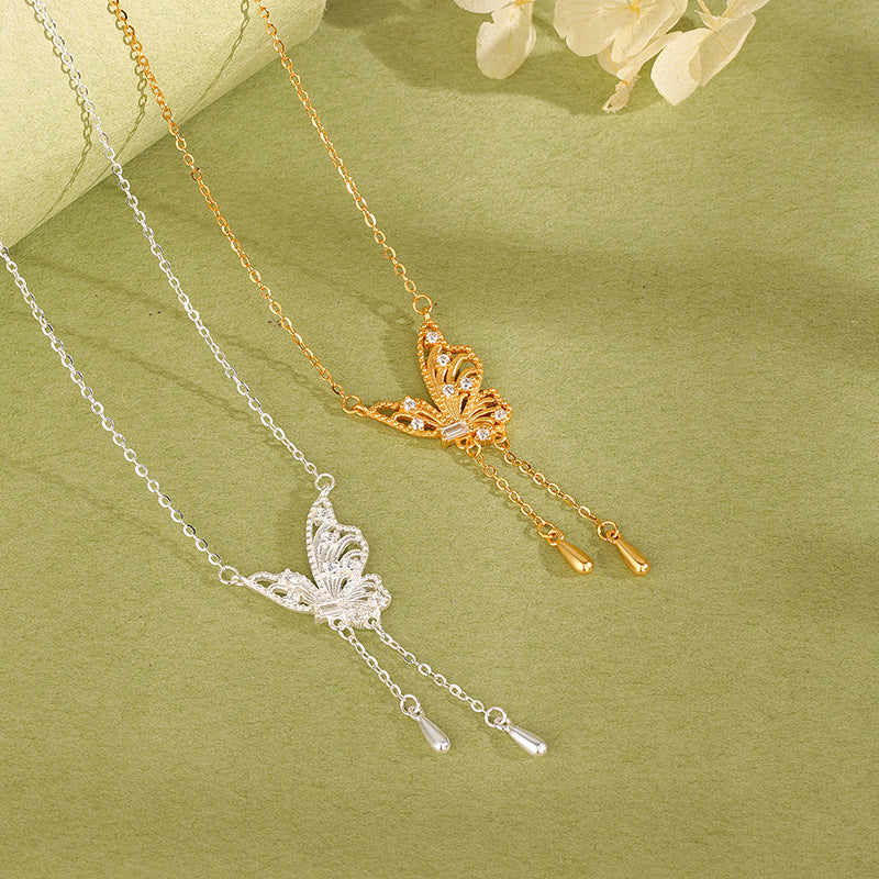 S925 Sterling Silver Tassel Dream Butterfly Necklace