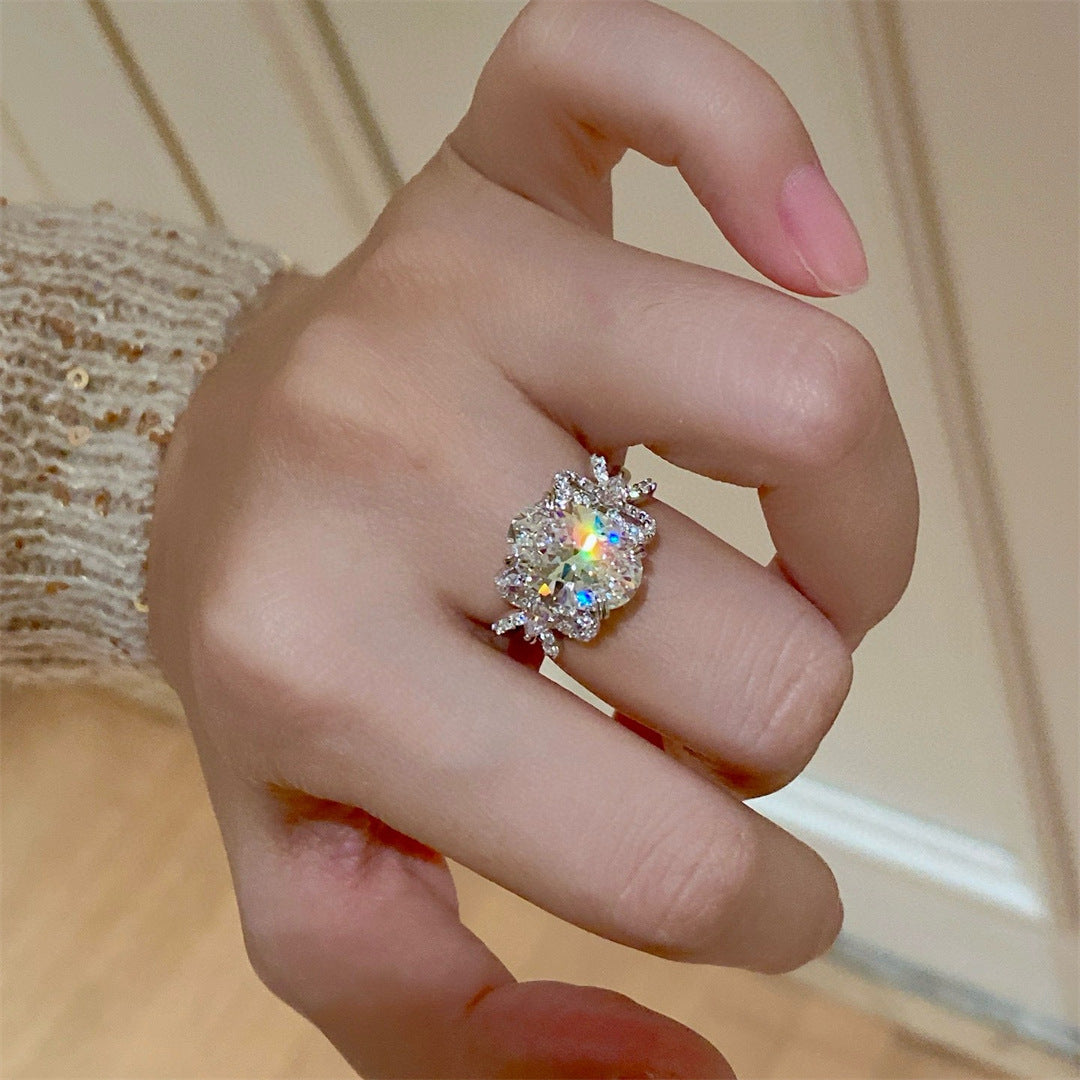S925 Silver Butterfly Egg shaped Diamond Ring