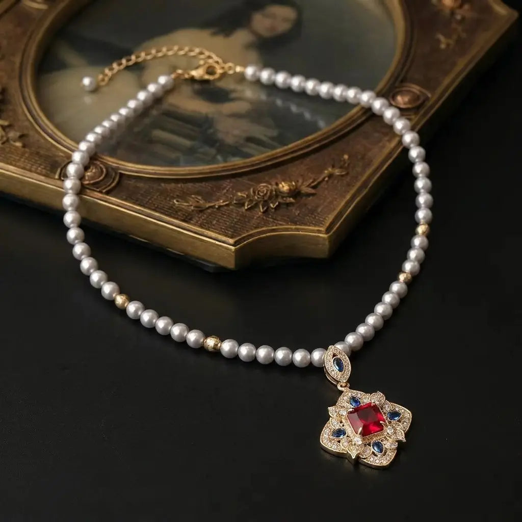 Nouveau Collier Polyvalent et Boucles d'Oreilles Clous Perle
