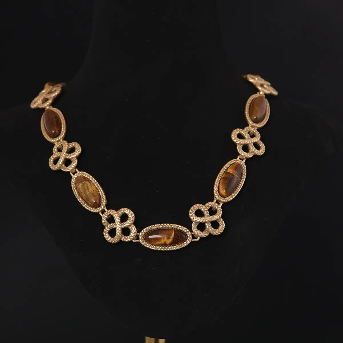 Parure de collier médiévale en cuivre plaqué œil de tigre ancien