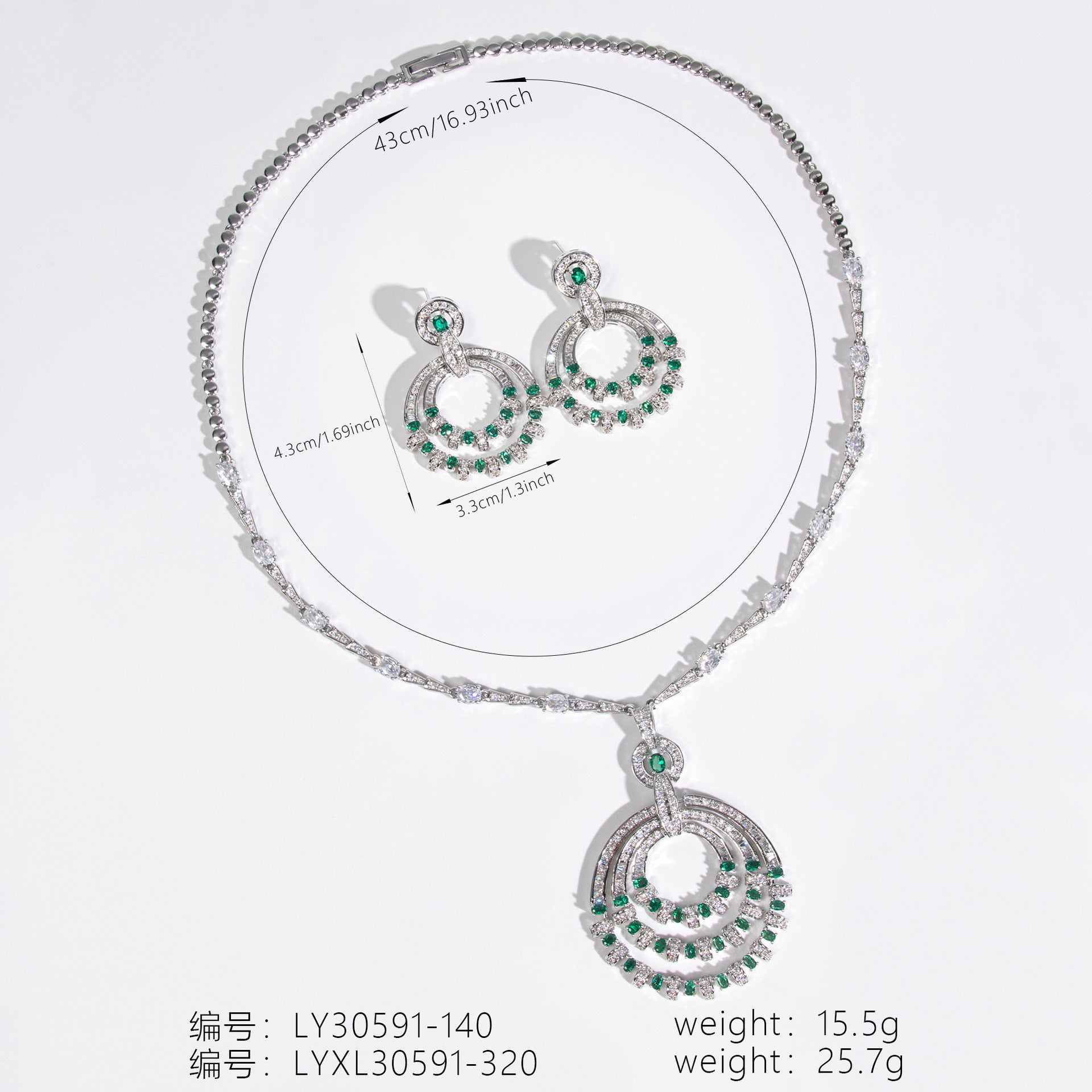Elegant Blue Crystal Circle Jewelry Set – Silver Necklace Earrings for Women