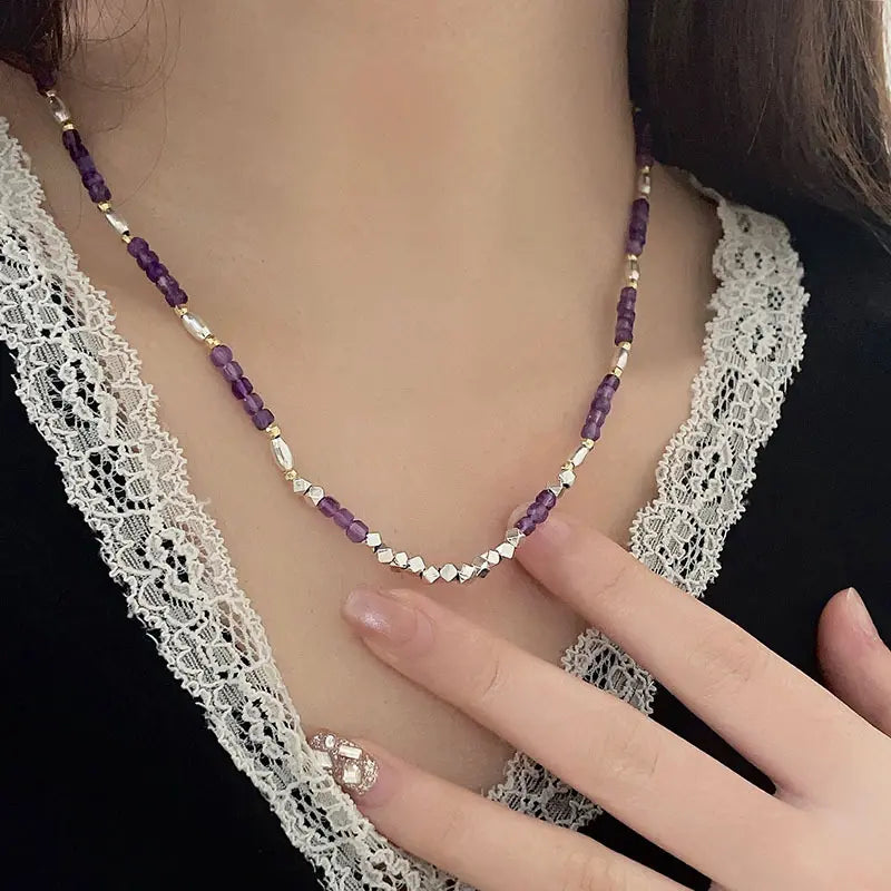 Collier ras du cou en améthyste naturelle