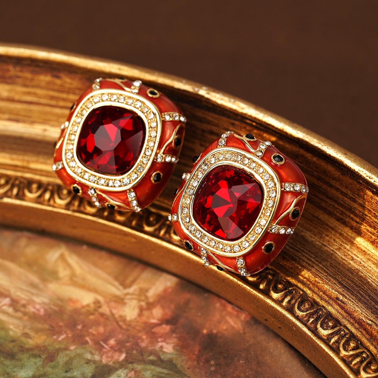 Geometric enamel texture stud earrings