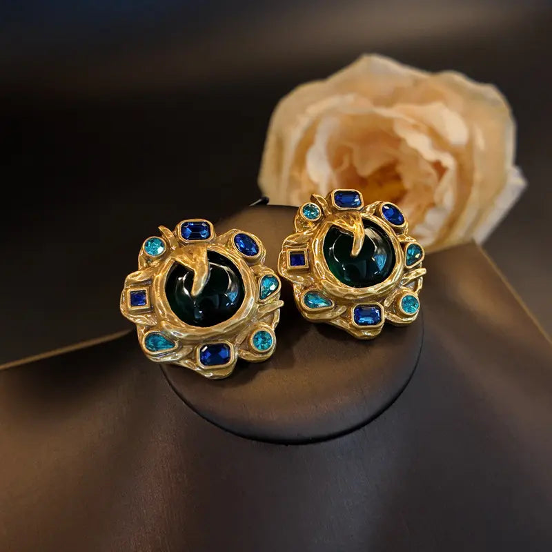 Parure Collier Tournesol Vintage Bleu Strass
