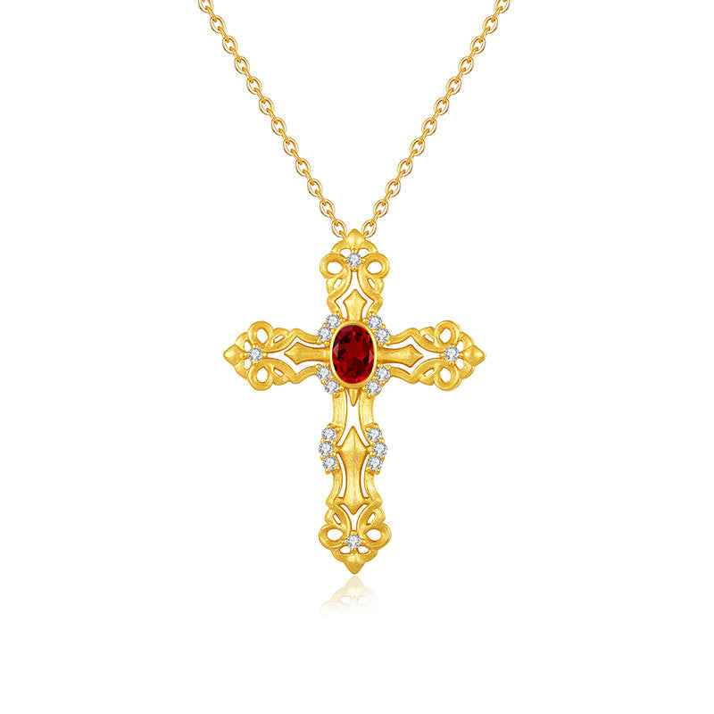 S925 Sterling Silver Colored Crystal Cross Necklace
