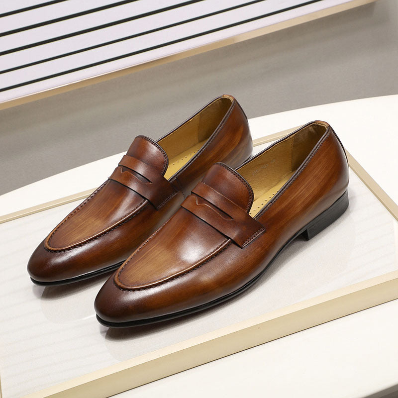 Brown Genuine Leather Business Loafers in British Style Men’s Leather Shoes