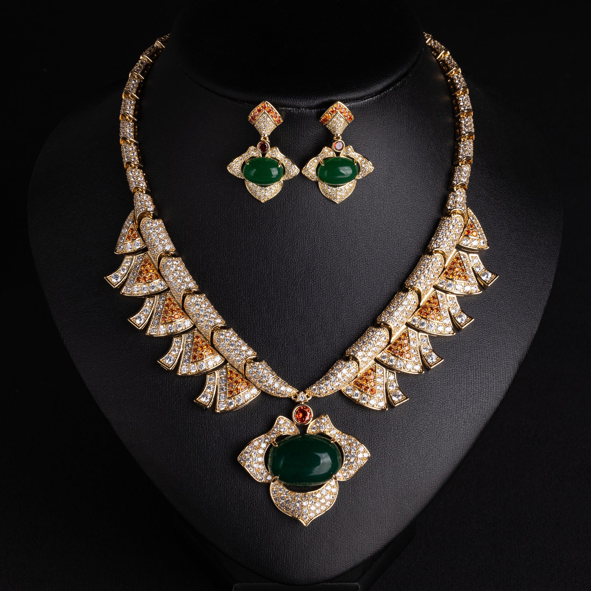Luxury Red Gemstone Statement Necklace Set – Sparkling Gold Earrings Jewelry