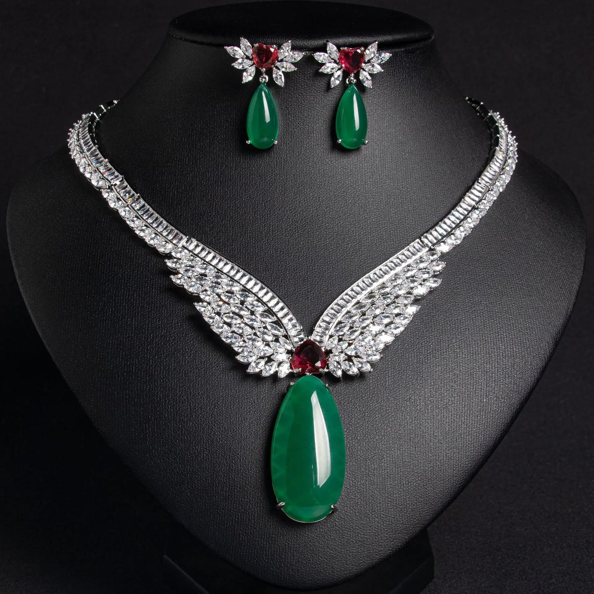 Ensemble Collier et Boucles d'Oreilles en Zircon Médiéval Français Ailes d'Ange pour Femme