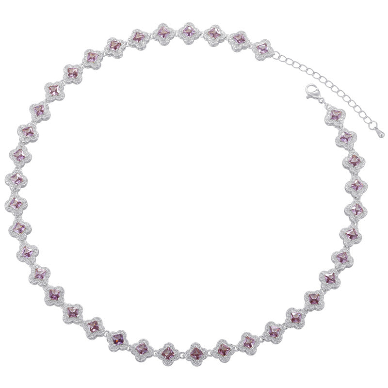 Light Luxury Copper with Colored Diamonds Lucky Clover Necklace